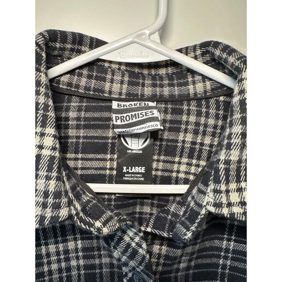 Broken Promises Rhinestone Spider Web Flannel Shirt XL Preloved Halloween - Picture 5 of 6